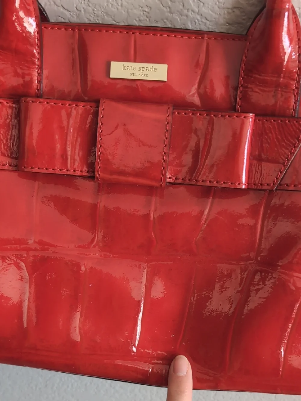 Kate Spade Red Croc Patent Leather Tote Bag with Bow